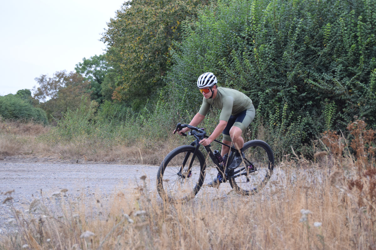 Cyclists riding together on the a gravel trail