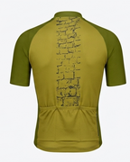 Green cycling jersey with short sleeves on a white background