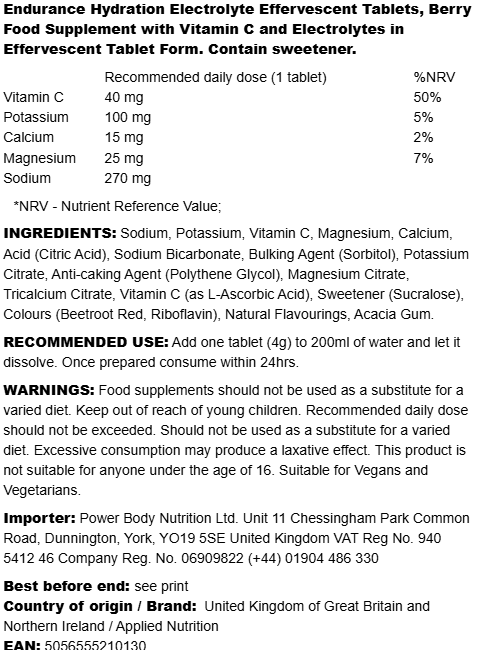 Endurance Electrolyte Tablets: